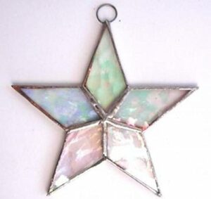 Lot of 6 Flat Stars Iridescent Stained Glass Christmas Ornament Sun Catcher Clear