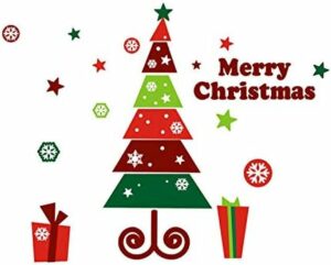 DNVEN Merry Christmas Wall Decals Colorful Large Christmas Trees Decorative Wall Stickers Door Window Stickers Gifts for Nursery Living Rooms Bedrooms 42 inches x 33 inches