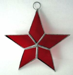 Lot of 6 Flat Stars Iridescent Stained Glass Christmas Ornament Sun Catcher RED