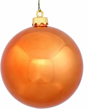 Vickerman Shiny Finish Shatterproof Christmas Ball Ornament, UV Resistant with Drilled Cap, 12 per Bag, 3", Burnish Orange