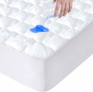 Twin Mattres Protector Pad Waterproof Quilted for Kid, Soft & Cooling Twin Size Mattress Topper Cover Fitted for Single Bed with Deep Pocket to 14", (White)