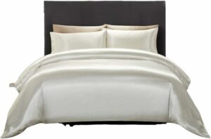 Silk Satin Duvet Cover Set Ivory California King 3 Piece (Duvet Cover + 2 Pillowcases) Comforter Cover California King Size Zipper Closure