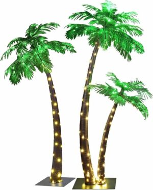 Lightshare 4FT&6FT+5FT Palm Tree Decor, 184LED for Outside Patio Home Party Garden Nativity