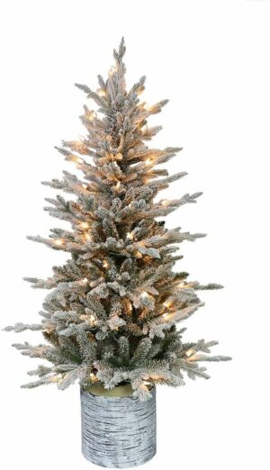 Puleo International 4.5 Foot Pre-Lit Potted Flocked Arctic Fir Artificial Christmas Tree with 70 UL-Listed Clear Lights