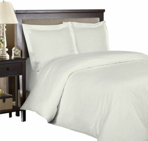 Royal Hotel's 8pc Full Size Bed-in-a-Bag Striped Ivory 600-Thread-Count Siberian Goose Down Alternative Comforter 100 Percent Cotton - Includes Sheets and Duvet Cover Sets