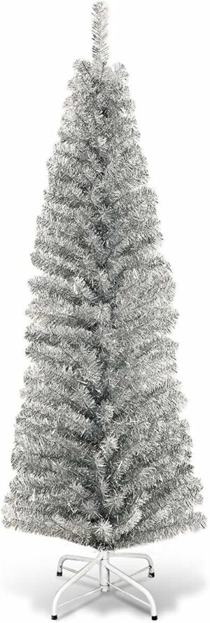 Artificial Pencil Christmas Tree, Electroplated Premium Slim Tree, Xmas Decor for Indoor and Outdoor, Suitable for Office, Store and Home (Silver, 6FT)  Home & Kitchen
