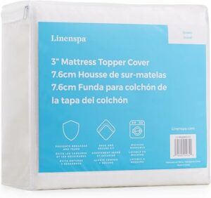 Linenspa 3 Inch Mattress Topper -Cover Queen -Cover Only -Machine Washable – Breathable – Non Slip – with Zipper –,White