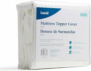 Lucid 3 Inch Mattress Topper Cover - Machine Washable, Breathable, Non-Slip, Zip Enclosure - Twin XL, White