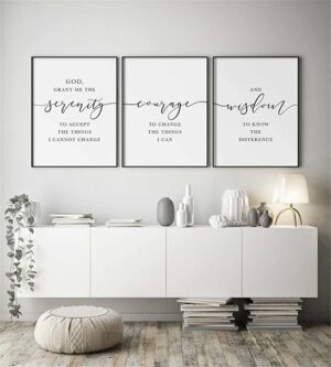 Home Decor Sign Wall Art 3 Pieces Serenity Prayer Poster Prints Addiction Recovery Canvas Painting Framed Artwork for Living Room Bedroom Decoration