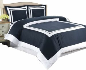 Hotel Navy and White 3-Piece King/Cal-King Duvet-Cover-Set, 100-Percent Cotton, 300-Thread-Count