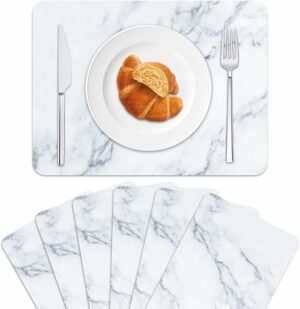 Marble Plastic Placemats Set of 6 Marbles Table Mats Marble Theme Place Mats Wipe Clean Washable Recyclable Table Placemats for Indoor Outdoor Heat Resistant Kitchen Dining Table