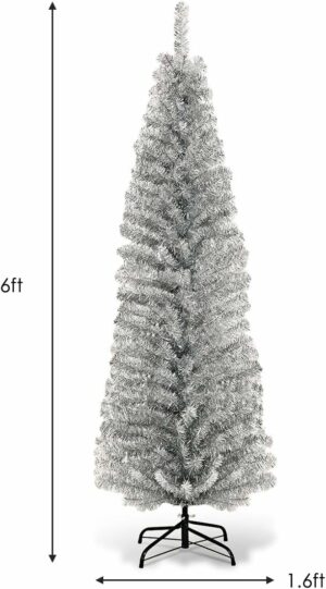 Artificial Pencil Christmas Tree, Electroplated Premium Slim Tree, Xmas Decor for Indoor and Outdoor, Suitable for Office, Store and Home (Silver, 6FT)  Home & Kitchen - Image 3