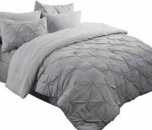 Bedsure King Size Comforter Set - Bedding Set King 7 Pieces, Pintuck Bed in a Bag Grey Bed Set with Comforter, Sheets, Pillowcases & Shams