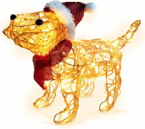 Krissing Lighted Outdoor Christmas Decorations, Cute Christmas Rattan Puppy with 40 LED Lights Pre-Lit Christmas Decor for Outdoor Yard Lawn Xmas Holiday Christmas Eve Indoor Decorations