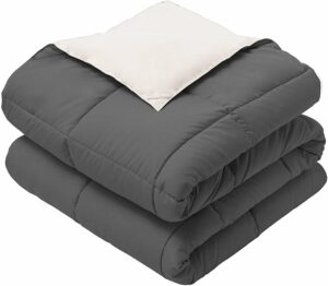 Royal Hotel Bedding Reversible Throw Blanket, Hypoallergenic, Down Alternative Throw Blanket, Medium Warmth, 50 by 75 Inches, Cream - Charcoal