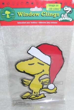 Peanuts Woodstock in Santa Hat Jelz Window Clings Christmas Decoration