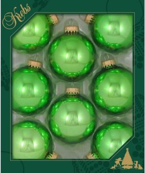 Glass Christmas Tree Ornaments - 67mm / 2.63" [8 Pieces] Designer Balls from Christmas By Krebs Seamless Hanging Holiday Decor (Shiny Jade Lime Green)