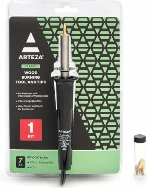 Arteza Wood Burning Kit, 1 Pyrography Pen, 6 Interchangeable Tips, 300–400°C, 25W, Heat Shield and Stand, for Beginners, Intermediates, and Hobbyists