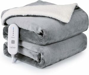CAROMIO Heated Blanket Electric Throw 50" x 60", Soft Thickened Flannel to Sherpa Fast Heating Blanket with 5 Heat Levels & 4 Hours Auto Off, ETL Certified Electric Blankets for Adults, Grey