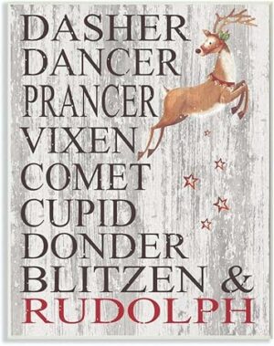 Stupell Industries Reindeer Names Grey Wood Texture Holiday Christmas Word Design Wall Plaque, Multi-Color