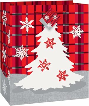 Unique Industries Rustic Plaid Christmas Paper Gift Bag | 9" x 7" | 1 Pc, 9"H x 7"W x 4"D, Multicolor