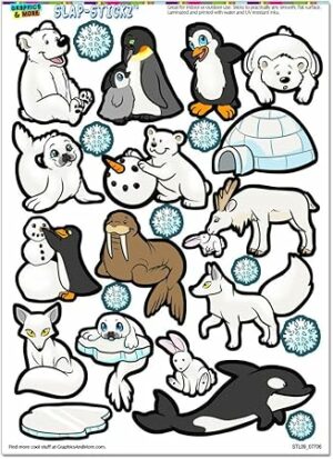 Arctic Animals - Snow Winter Christmas Cute Seal Polar Bear Penguin Slap-STICKZ(TM) Party Scrapbook Craft Car Window Locker Stickers