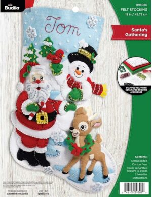 Bucilla, Santa's Gathering, Felt Applique Christmas Stocking, 18"