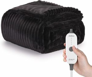 Sunbeam Royal Posh Ribbed Ebony Heated Personal Throw / Blanket, Cozy-Warm, Adjustable Heat Settings