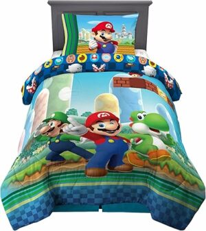 Franco Kids Bedding Super Soft Comforter and Sheet Set, 4 Piece Twin Size, Mario