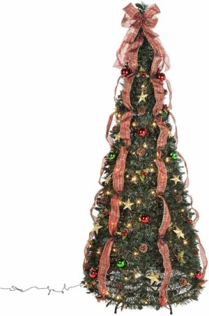Pull-Up Christmas Tree, Pre-Lit and Fully Decorated, 6 Feet