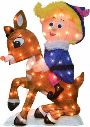 ProductWorks 32-Inch Pre-Lit Rudolph and Hermey the Dentist Christmas Yard Decoration, 70 Lights