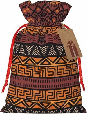 MyPiky African Mud Cloth Tribal Print Christmas Gift Bags,Gift Wrap Bags 8.3x11.8 Inch Storage Bag For Thanksgiving Party