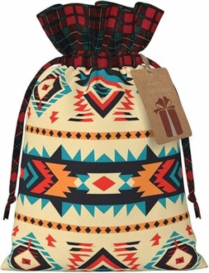 Dwrepo Native American Christmas Gift Bags Burlap Gift Wrap Bags Reusable Drawstring Gift Bags with Tags Xmas Holiday Party Favors Bags