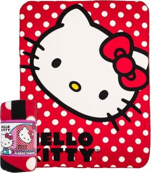 Hello Kitty Super Cute Cuddly Polka Dot Fleece Throw Blanket