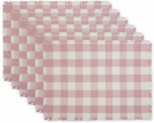 DII Heavyweight Fringed Check Tabletop Collection, Placemat Set, 13x19, Pale Mauve, 6 Piece