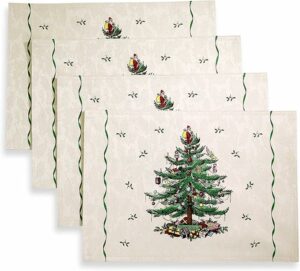 Avanti Linens Spode - Placemats, Holiday Kitchen Accessories, Christmas Home Decor, Set of 4 (Spode Christmas Tree Collection), Ivory