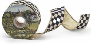 MACKENZIE-CHILDS Ribbon, Christmas Ribbon for Gift Wrapping and Christmas Tree Decor, Holiday Decoration, 2 Inches Wide, Black-and-White Courtly Check