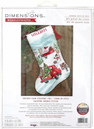 Dimensions 70-09619 Holiday Farm Stocking Counted Cross Stitch Kit, 16" Long, Multicolor, 6 Pieces