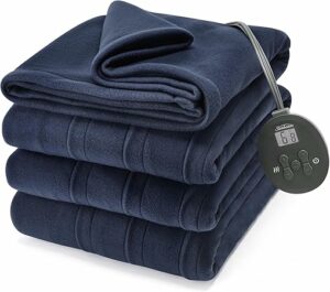 Sunbeam Royal Ultra Fleece Heated Electric Blanket Twin Size, 84" x 62", 12 Heat Settings, 12-Hour Selectable Auto Shut-Off, Fast Heating, Machine Washable, Warm and Cozy, Indigo