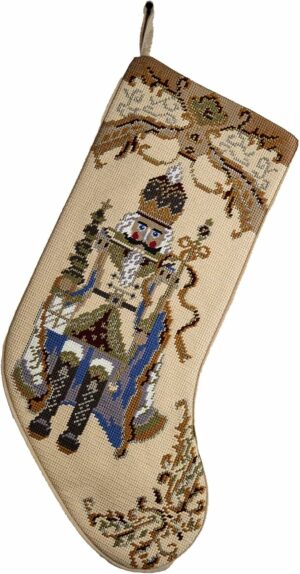 Peking Handicraft Nutcracker Embroidered Christmas Stocking, 18-inch Length, Poly and Cotton Velvet, Holiday Seasonal Decoration