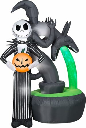Gemmy 228488 Jack Skellington with Halloween Town Fountain LightShow Projection Airblown Inflatable, Multi