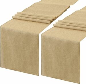 LuoluoHouse 2 Pack Burlap Table Runners 13x84 Inch Wedding Khaki Table Runner Jute Table Fabric Outdoor Table Linens for Thanksgiving Rustic Wedding Banquet Party Table Decorations