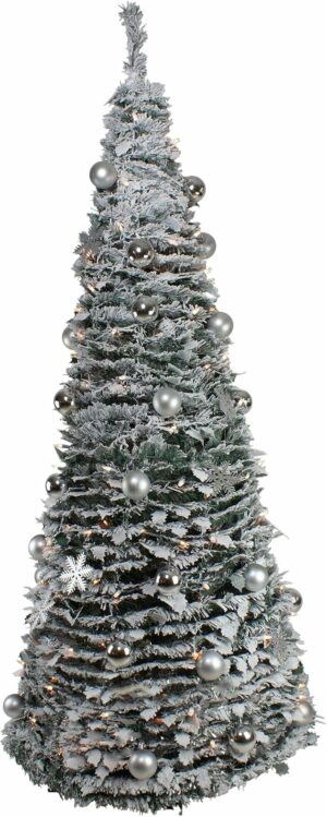 Northlight Lit Flocked Pre-Decorated Pop-Up Artificial Christmas Tree, 6', Silver