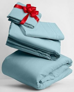 Mellanni Queen Sheets Set - 4 PC Iconic Collection Bedding Sheets & Pillowcases - Hotel Luxury, Extra Soft, Cooling Bed Sheets - for Women, Men, Kids & Teens (Queen, Aqua)