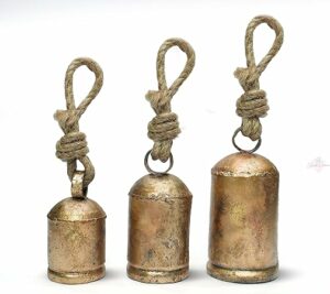 Shabby Chic 3 Bells Made of Tin Vintage Rustic Cow Bells for Crafts Christmas Tree Jingle Hanging Bells (3 Different Size)
