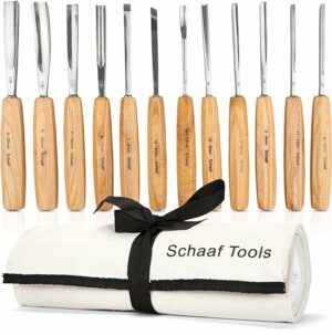 Schaaf Wood Carving Tools Set of 12 Chisels with Canvas Case | Wood Chisels for Woodworking | Wood Working Tools and Accessories | Wood Carving Chisels | Razor Sharp CR-V 60 Steel Blades | Wood Chisel
