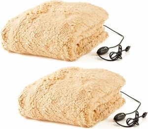 Stalwart Heated Blanket 2-Pack - USB-Powered Sherpa Throw Blankets for Travel, Home, Office, or Camping – Winter Car Accessories (Tan)