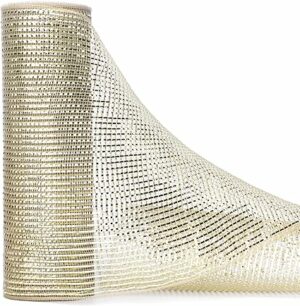 Ribbli Champagne Gold Metallic Mesh Ribbon Champagne Gold Deluxe Foil Christmas Ribbon for Christmas Tree Wreath Swags Wedding Garland 10 inch x 30 feet(10Yard)
