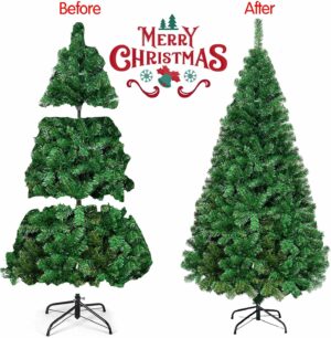 GLACER 6FT Christmas Tree Artificial Fake Fluffy Xmas Trees with Metal Foldable Stand for Outdoor & Indoor, Green  Home & Kitchen - Image 3