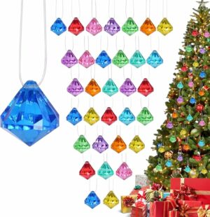 60PCS Acrylic Crystal Ball Christmas Tree Ornaments Christmas Crystal Ornaments for Tree Acrylic Diamond Christmas Tree Ornaments Crystals Hanging Ornaments with Rope for Christmas Party Decorations